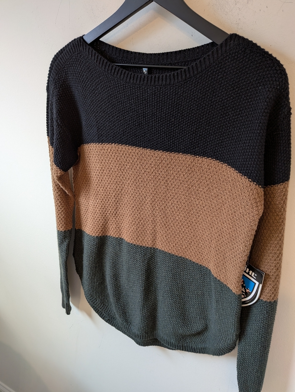 Kuhl 2022 Bella Stripe Sweater Gold Fuzion Colorblock Cotton Merino Wool Small - Picture 2 of 10